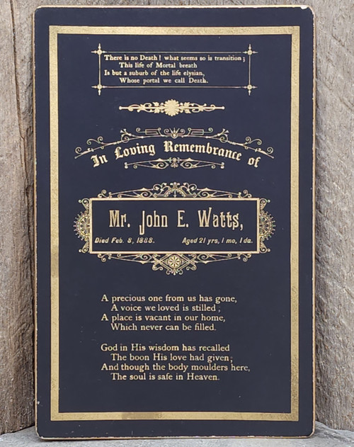 1888 Victorian Funeral Remembrance Cabinet Card Mortuary Memorial John. E. Watts