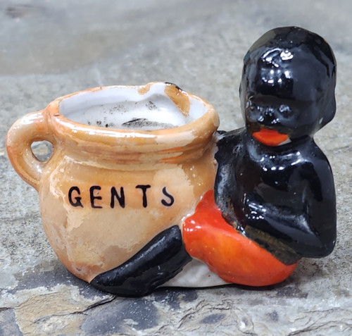 Vintage Gents Novelty Black Americana Boy with Chamber Pot Ashtray Made in Japan