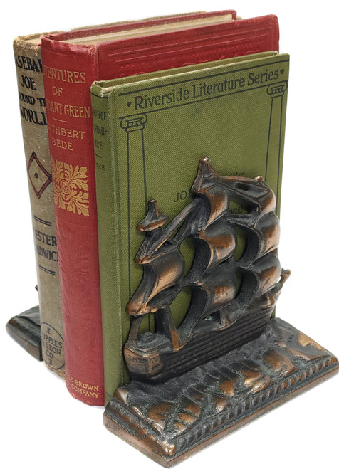 Pair of Cast Iron Old Ironsides Bookends with Bronze Finish Ship Boat Book Ends