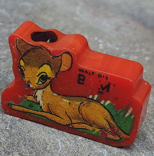 Vintage Walt Disney Bambi Deer Red Bakelite Butterscotch Swirl Pencil Sharpener