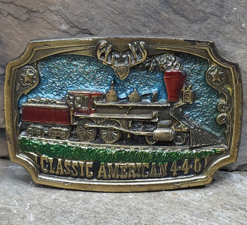 1983 Vintage Great American Buckle Co. Classic American 4-4-0 Train Belt Buckle