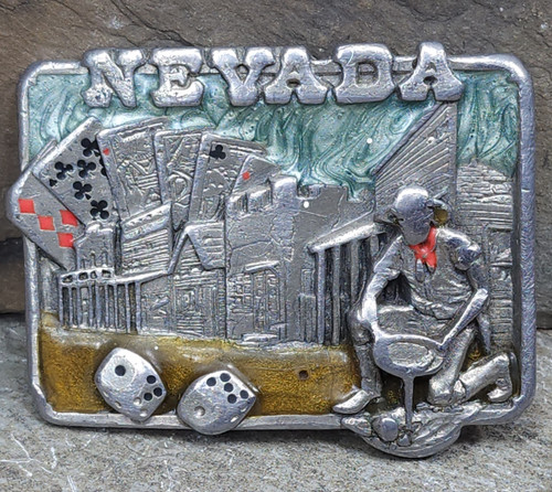 1982 Siskiyou Buckle Co. Nevada Gambling Themed Belt Buckle Gold Prospector Dice
