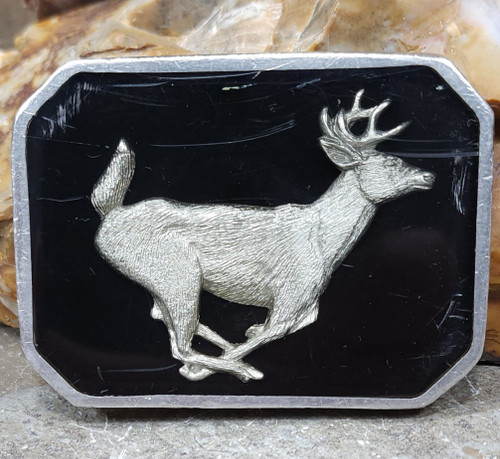 Vintage Handmade Pewter Belt Buckle Running Whitetail Buck Deer by Bill Callahan