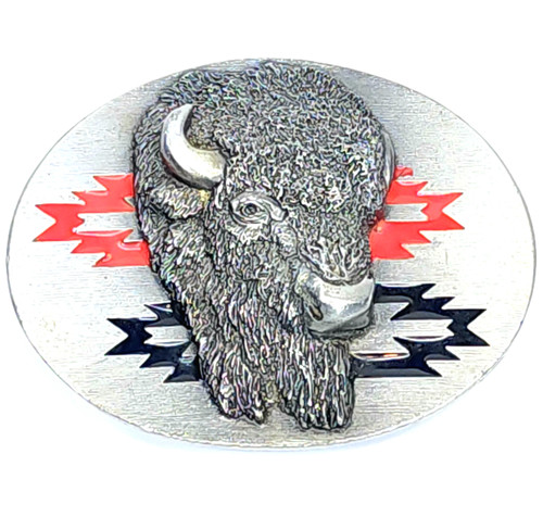 Vintage 1993 Siskiyou Buffalo Enameled Pewter Belt Buckle Bison in Relief