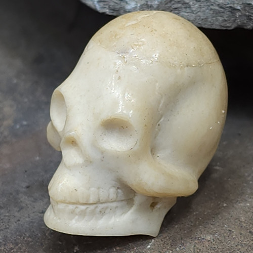 Tiny Vintage Carved Bone Human Skull Shaped Miniature Folk Art Sculpture