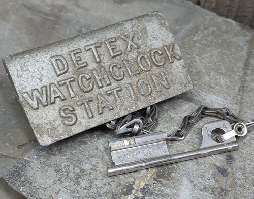 Vintage Detex Watchclock Station Time Clock Key & Box Aluminum Factory