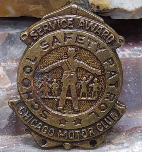 Vintage Chicago Motor Club School Safety Patrol Service Award Brass Badge Pin