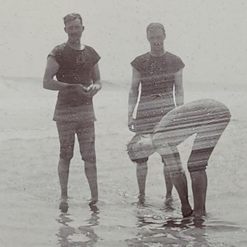 1901 Antique Photograph of Three Young Men Playing in Water Atlantic Beach NJ