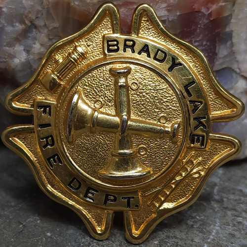 Vintage Obsolete Braxmar Hat Badge Brady Lake Fire Department Ohio Firefighting