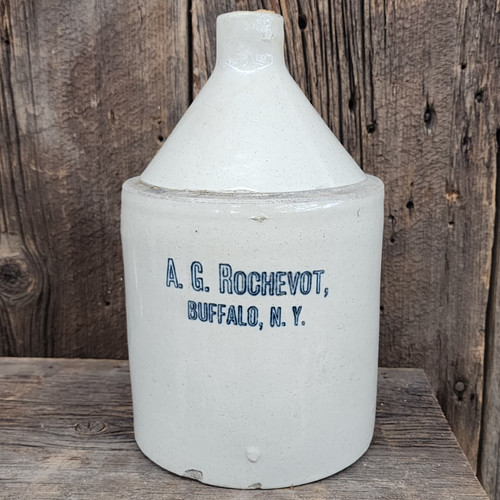 Scarce Antique A.G. Rochevot Stoneware Crock Whiskey Jug Lion Brewery Buffalo NY