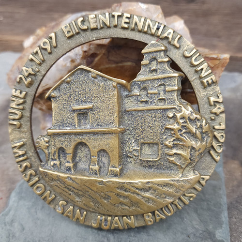 1997 Vintage Mission San Juan Bautista Bicentennial Commemorative Brass Plaque