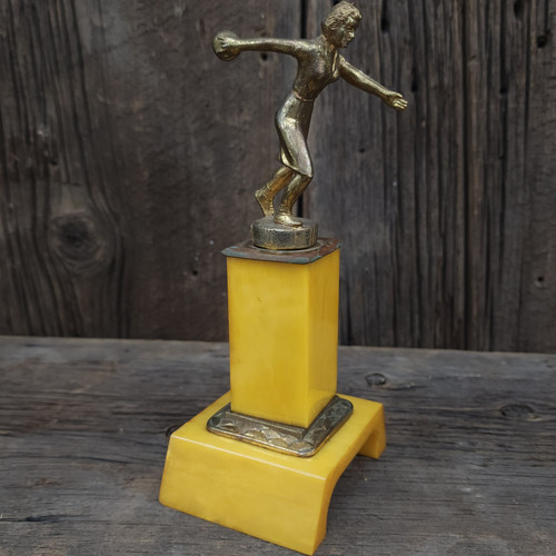 Vintage Swirled Butterscotch Bakelite Women's Bowling Trophy Award