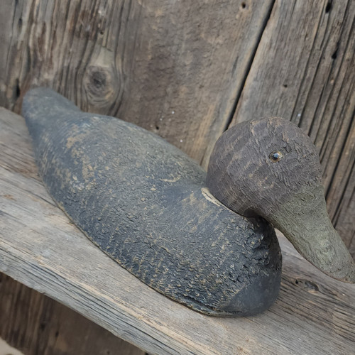 Vintage Handmade Wood Black & Brown Duck Decoy Hunting Carved Folk Art Bird