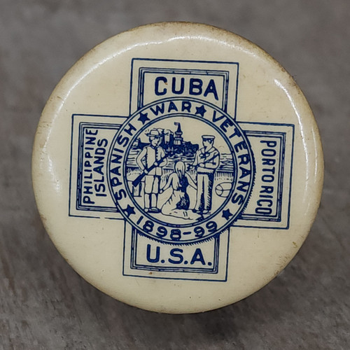 Antique Spanish War Veterans Celluloid Pinback Button Military Pin