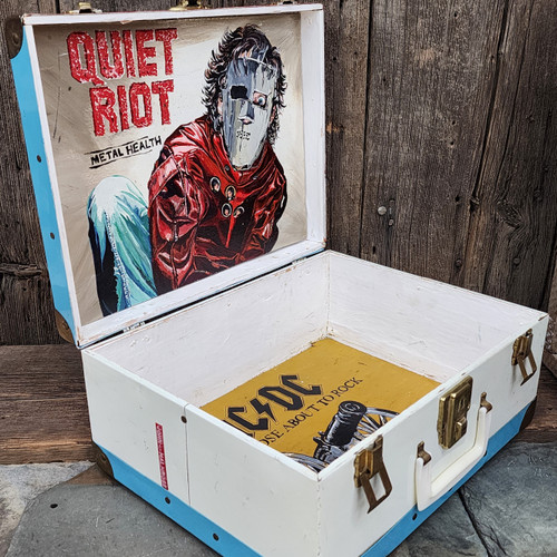 1980's Retro Roller Skate Case Box Hand-Painted Quiet Riot AC/DC Album Cover Art