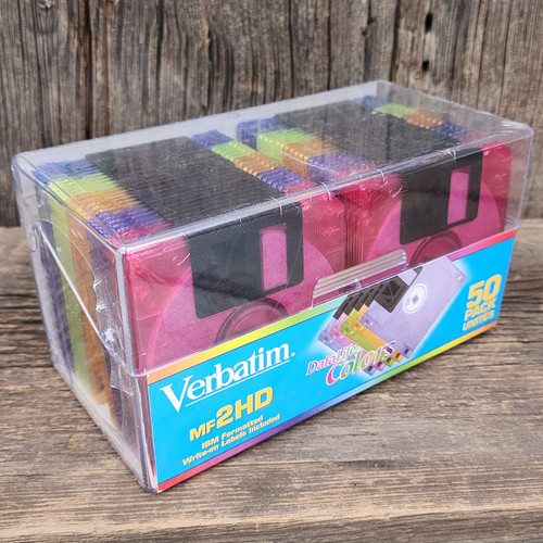 NOS Box 50 Retro Verbatim MF2HD Neon Colors 3.5 Inch Floppy Disks 1.44MB