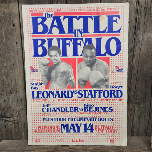 1982 Vintage Sugar Ray Leonard Battle in Buffalo NY Boxing Poster Roger Stafford
