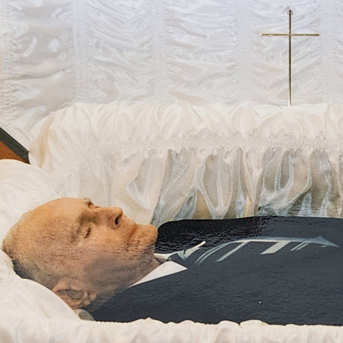 Lot 4 Vintage Post-Mortem Color Photographs Old Man in Coffin Funeral Home