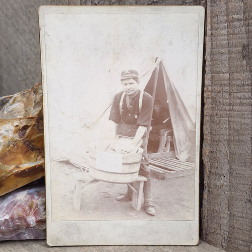 Man Using Washboard Laundry Army Camp Cabinet Card Photo Spanish American War
