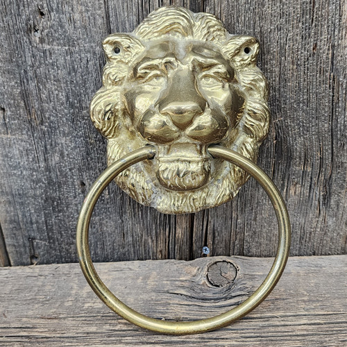 Large Lion's Head with Ring in Mouth Door Knocker Cast Brass Front Door Ornament