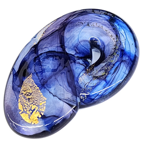 Vintage Purplish Blue Handmade Blob Art Glass Drop Paperweight w Gold Inclusions