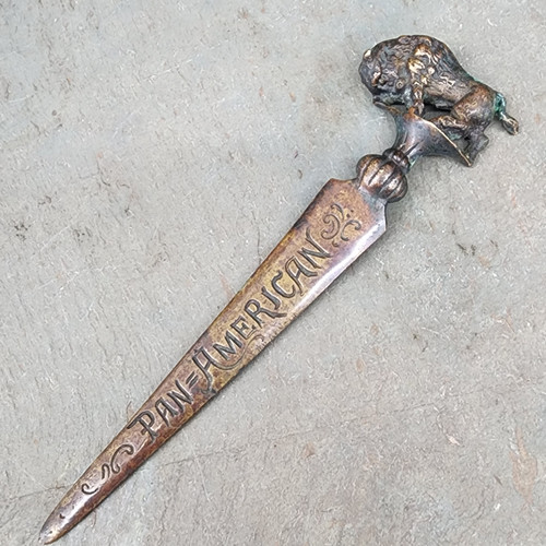 Antique 1901 Pan-American Exposition Bronze Letter Opener Buffalo Handle NY