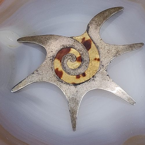 Beta Taxco Sterling Silver Abstract Spiral Star Modernist Inlaid Mexico Brooch
