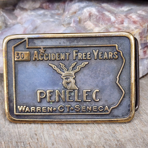 1982 Vintage Penelec Electric Company 30 Year Safety Award Belt Buckle Warren PA