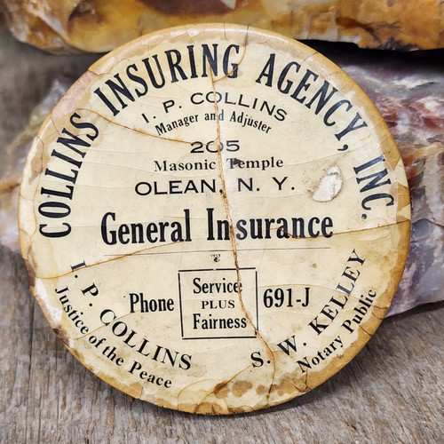 Antique Collins Insurance Agency Advertising Pocket Purse Mirror Olean, NY