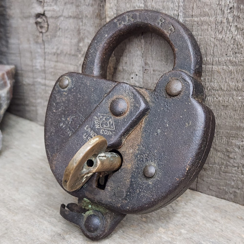 Antique FS Hardware Fraim Slaymaker Erie Railroad Steel Switch Lock & Brass Key