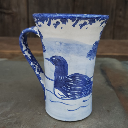 Vintage Handmade Dover Foxcroft Maine Shard Pottery Mug Cup Loon Bird Decoration