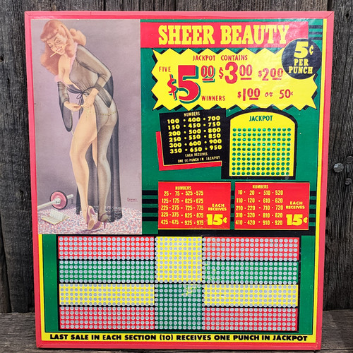 Vintage NOS Bill Layne Sheer Beauty 5 Cent Pin-Up Punch Board Gambling Pinup