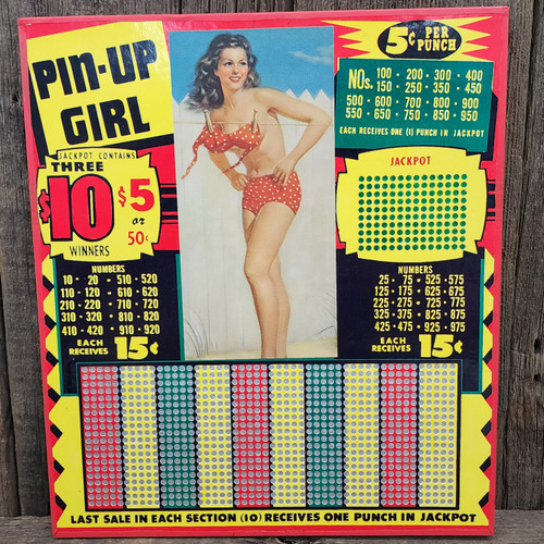 Vintage NOS Unused Bill Layne Nude Pin-Up Girl 5 Cent Punch Board Gambling Pinup