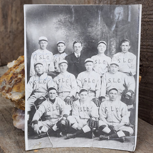Antique 1920's S.L.C. Baseball Team Photo Identified Team Members Photograph