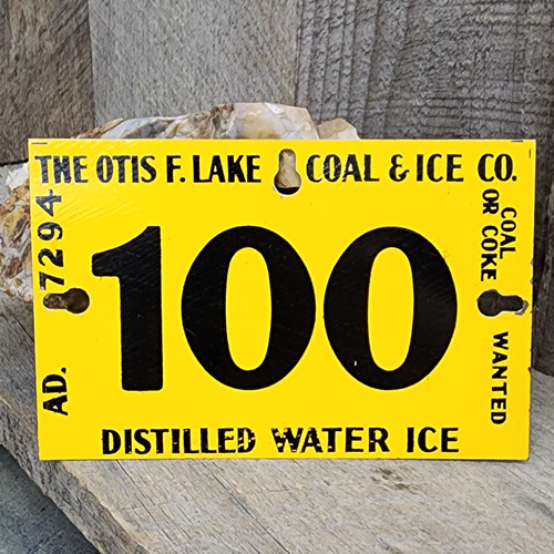 Vintage Otis F. Lake Coal & Ice Co. Tin Advertising Delivery Notice Sign Double