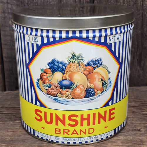 Vintage Sunshine Brand Fruit 10 Pound Tin Can Larry Young North East PA Canister