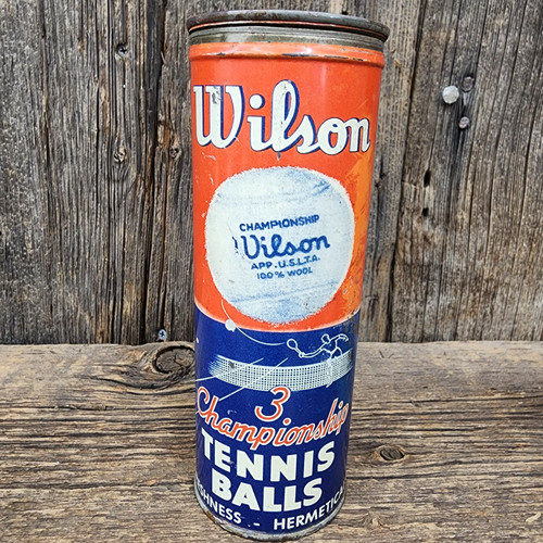 Vintage Wilson Championship Tennis Ball Empty Tin Advertising Early Can w/ Balls