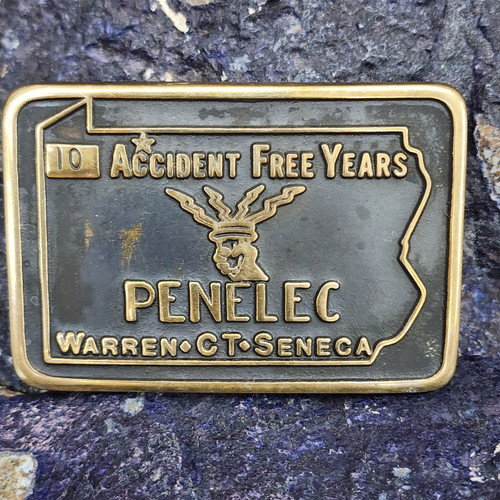 1982 Vintage Penelec Electric Company 10 Year Safety Award Belt Buckle Warren PA