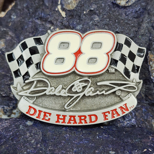 1997 Dale Jarrett NASCAR Racing Race Car Driver Die Hard Fan Belt Buckle Pewter