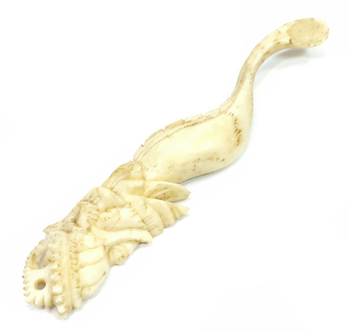 Antique Hand Carved Bone Snuff Coke Spoon w/ Figural Sea Horse Seahorse Handle