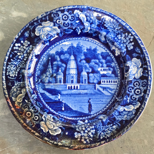 Antique J. Hall & Sons City of Benares Blue Staffordshire Historical Plate