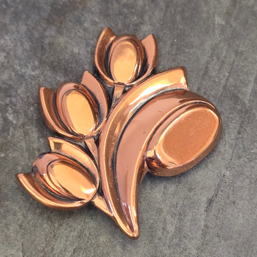 Vintage Renoir Signed Copper Mid-Century Tulips Flower Brooch Estate Jewelry Pin