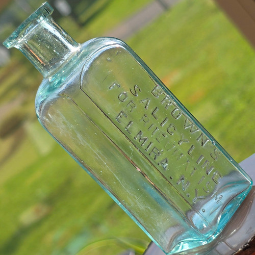 Antique Brown's Salicyline for Rheumatism Glass Cure Medicine Bottle Elmira NY