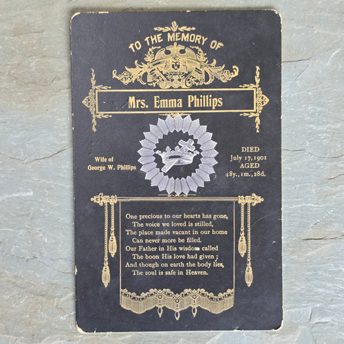 1901 Emma Phillips Memorial Cabinet Card Remembrance Antique Funeral Mortuary