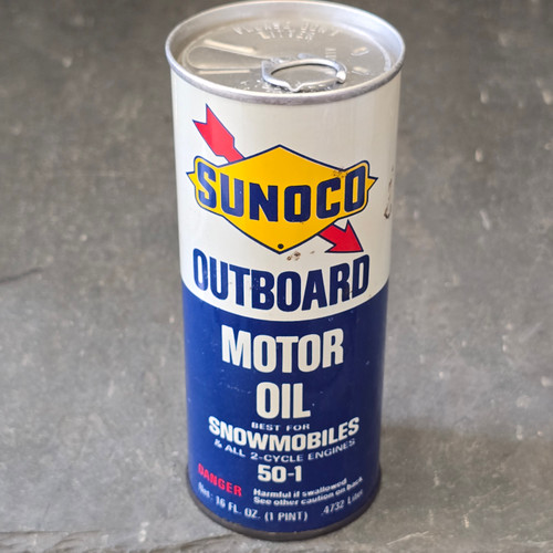 Vintage NOS Sunoco Outboard Motor Oil Best for Snowmobiles 1 Pint Tin Oil Can