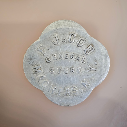 F.J. Coe General Store Machias, New York Antique Aluminum 5 Cent Token Coin