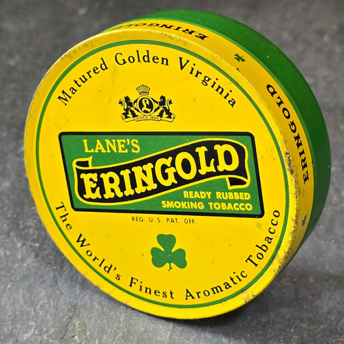 Vintage Lane's Eringold Smoking Tobacco Advertising Tin Litho Can Round Box