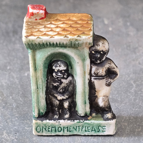 Vintage Black Americana Bisque Hand Painted One Moment Please Figure Novelty Outhouse Kids Figurine
