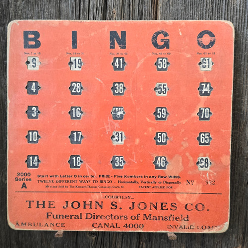 Mechanical Sliding Number Kemper-Thomas Co. Bingo Card Mansfield, OH Advertising