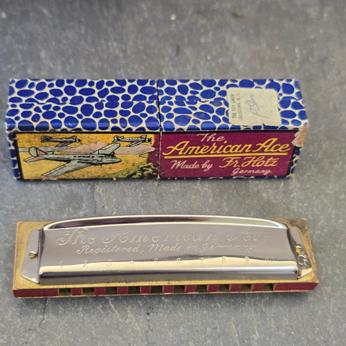 Vintage NOS Fr. Hotz American Ace Harmonica Original Box Nice Airplane Graphics